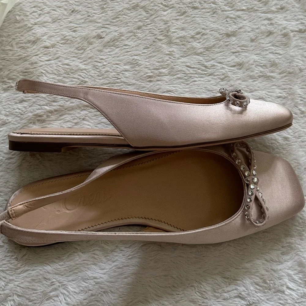 J. Crew Anya Slingback Blush Pink Satin Crystal Bow NWT